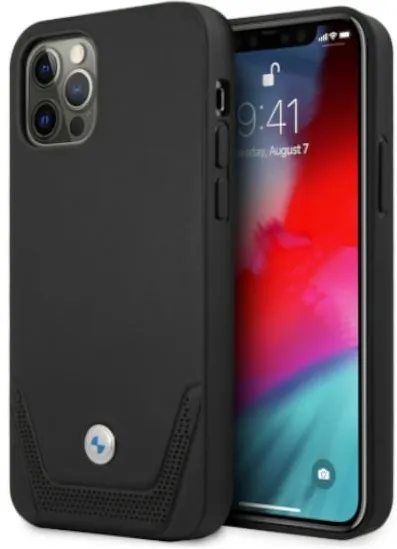 Husa BMW Leather Perforate pentru iPhone 12 Pro Max neagra