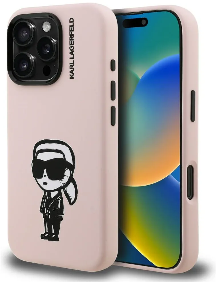 Karl Lagerfeld Silicone Karl Sketch MagSafe Case for iPhone 16 Pro Max - Pink