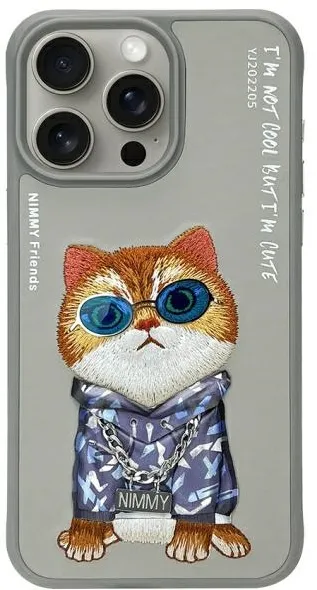 Nimmy Glasses Cool Cat Case for iPhone 15 Pro Max - Gray