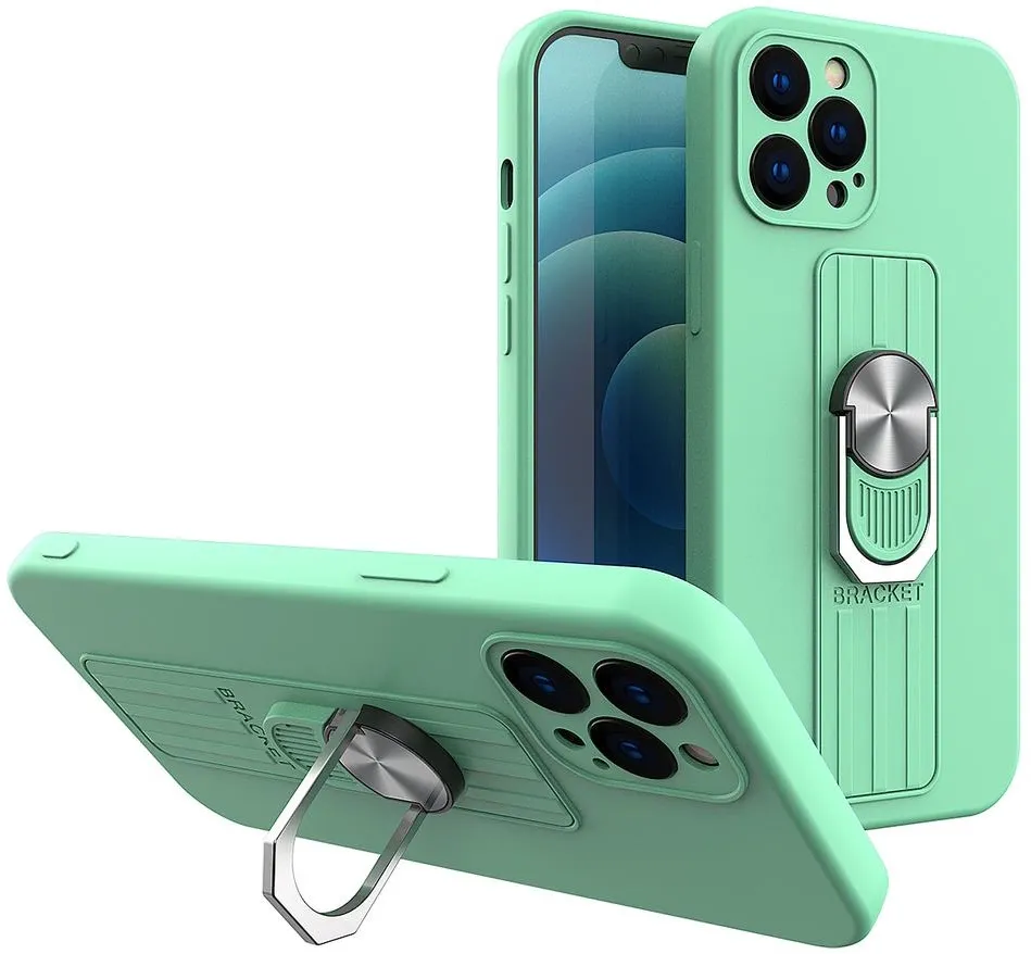 Husa silicon Ring Case cu inel si suport Samsung Galaxy A22 4G verde menta