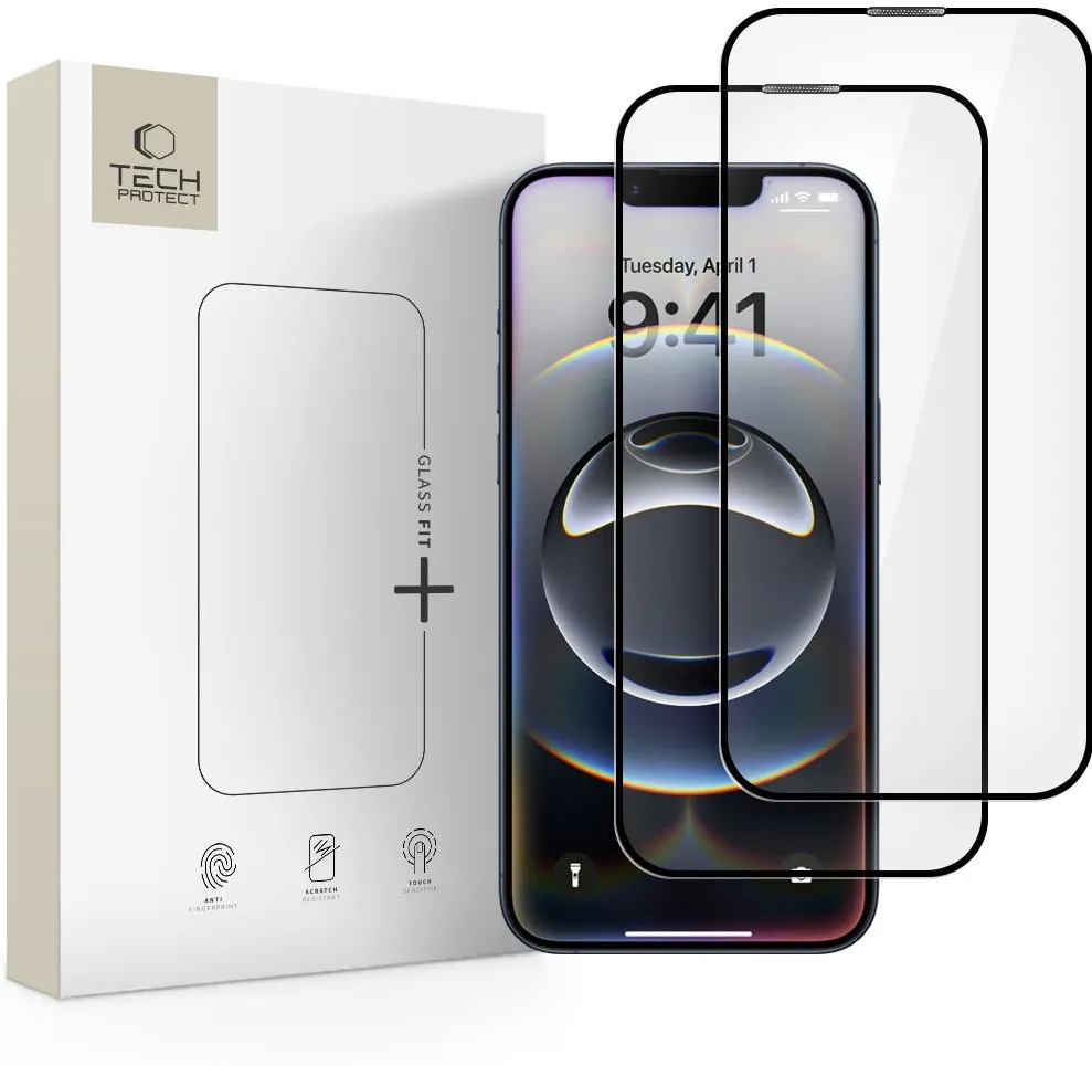 Set 2 folii sticla securizata Tech-Protect Glass Fit+ iPhone 17e / 16e / 14 / 13 Pro / 13