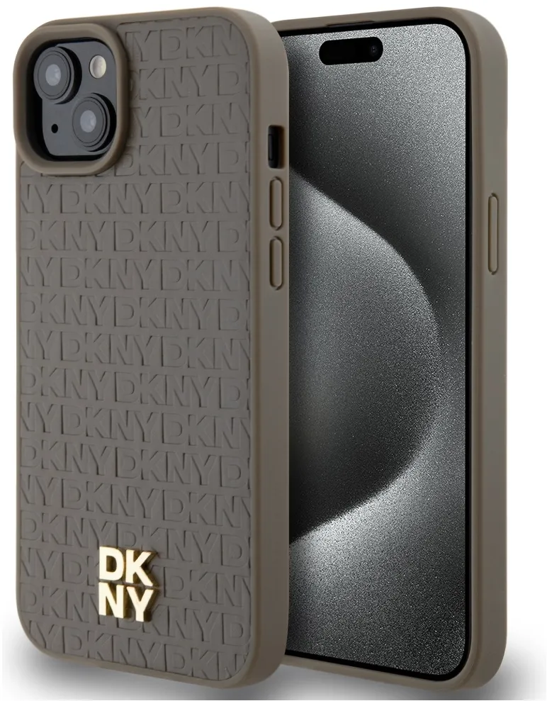 DKNY Leather Pattern Metal Logo MagSafe case for iPhone 15 / 14 / 13 - brown