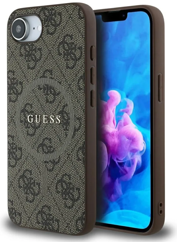Guess 4G Ring Classic Logo MagSafe iPhone 16e Case - Brown