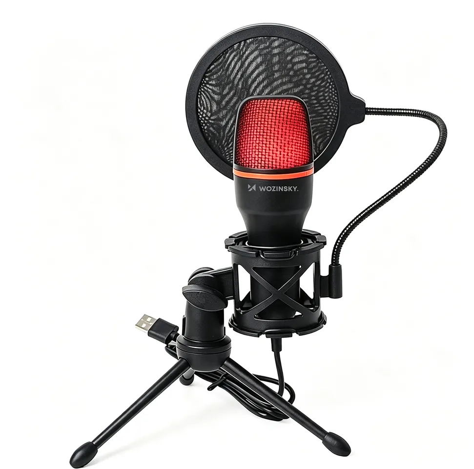 Wozinsky WM-W111 wired studio gaming microphone on a stand with RGB backlight - black