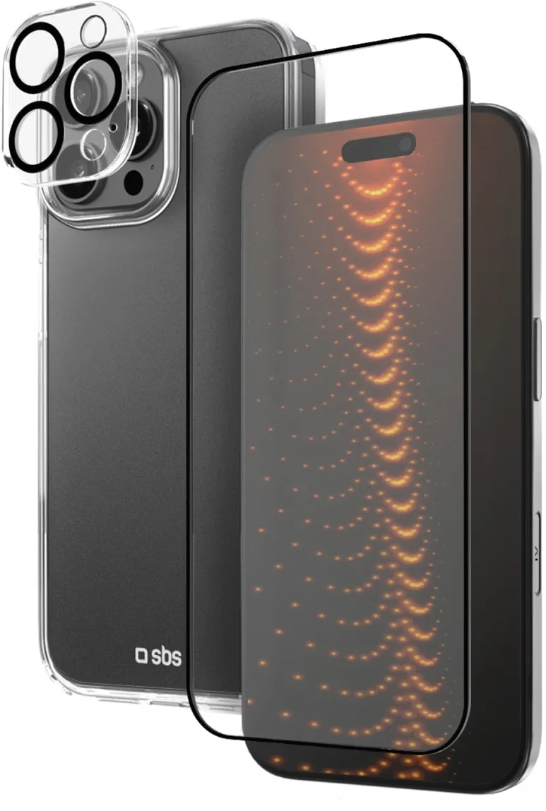 SBS set with D3O technology for iPhone 16 Pro Max - case + glass screen and camera protector - transparent