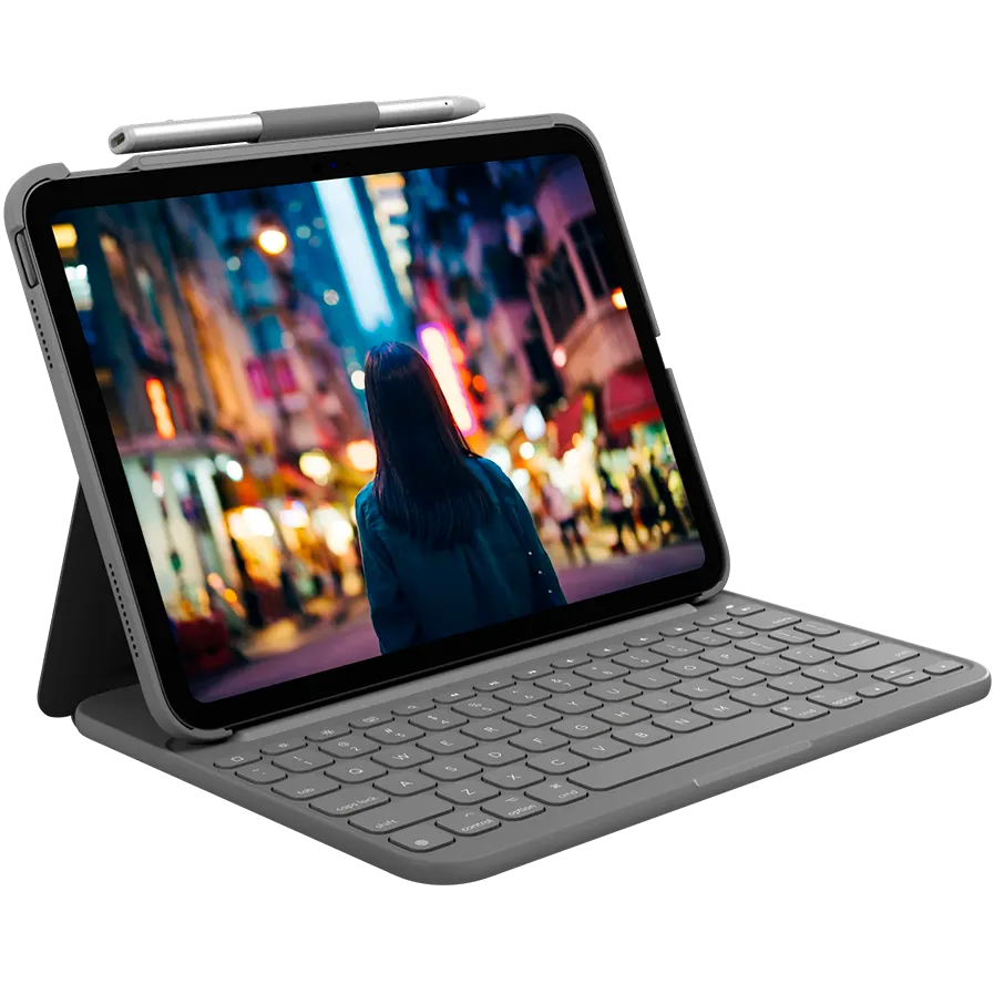 Husa cu tastatura Logitech Slim Folio pentru iPad 10, US, Gri