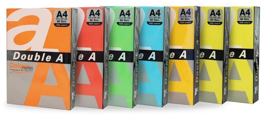 Hartie color pentru copiator A4, 75gsm, 100coli/top, Double A - 5 culori neon asortate