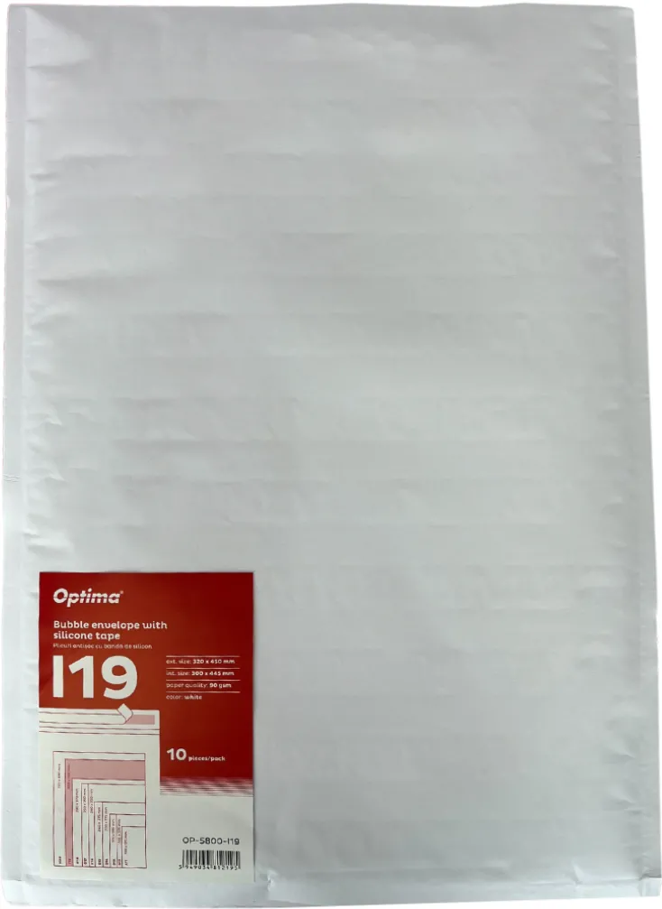 Plic antisoc I19, 320x450mm - ext., 300x445mm - int., lipire siliconica, 10 buc/set, Optima - alb