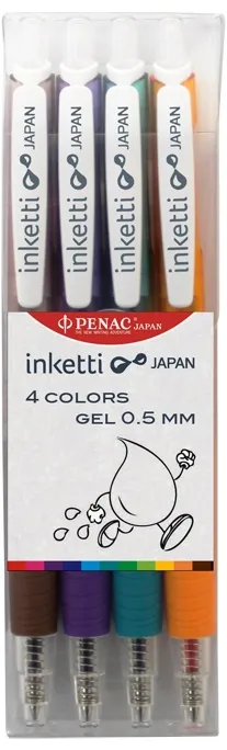 Set 4 pixuri cu gel PENAC Inketti 0.5mm - culori (brown, violet, turquoise, orange)