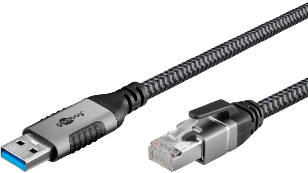 Cablu adaptor retea goobay 70694 USB-A 3.2 Gen1 la RJ-45 Cat.6 10 m negru/argintiu