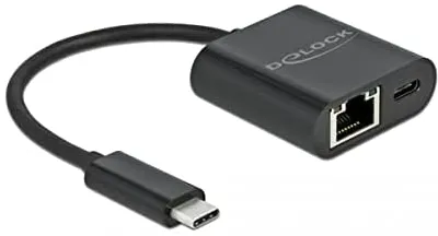 DeLOCK USB-C adapter> Gigabit LAN + PW black - LAN 10/100/1000 Mbps with Power Delivery