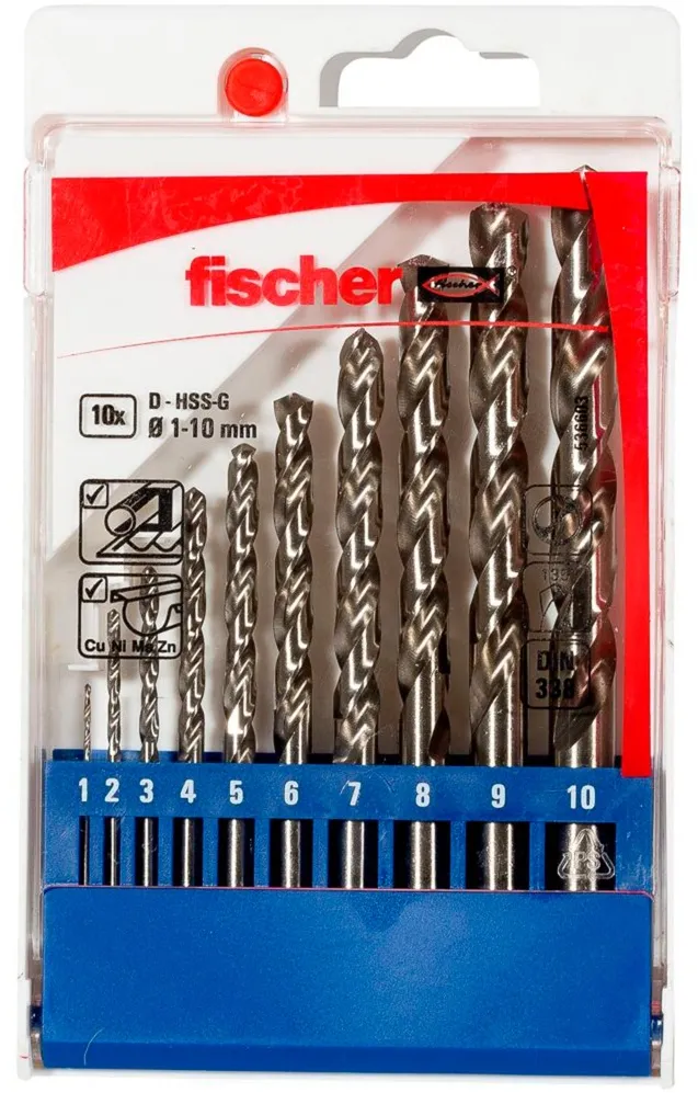 Fischer metal drill set HSS-G, 1-10mm (10 pieces)
