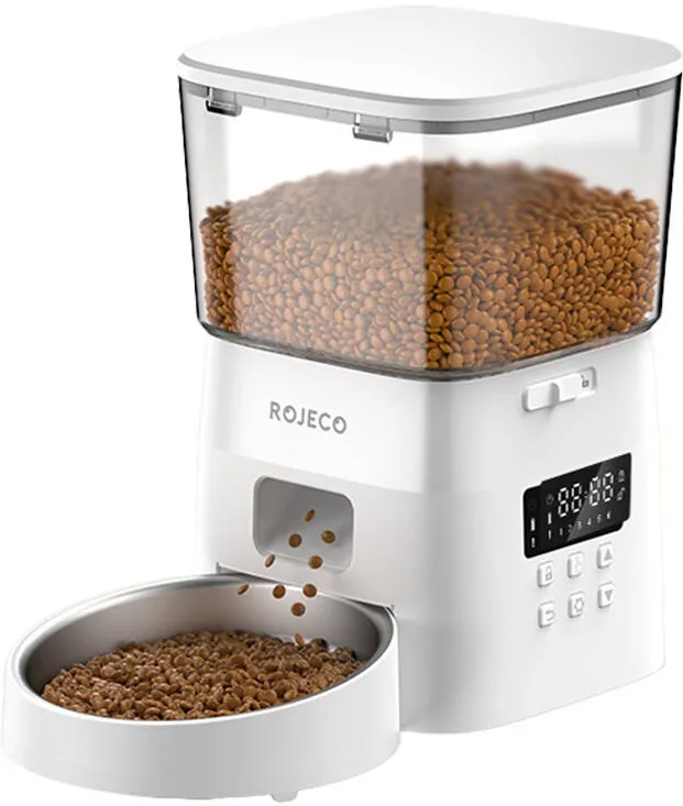 Rojeco 2L Alimentator automat pentru animale de companie Versiunea cu buton (alb)