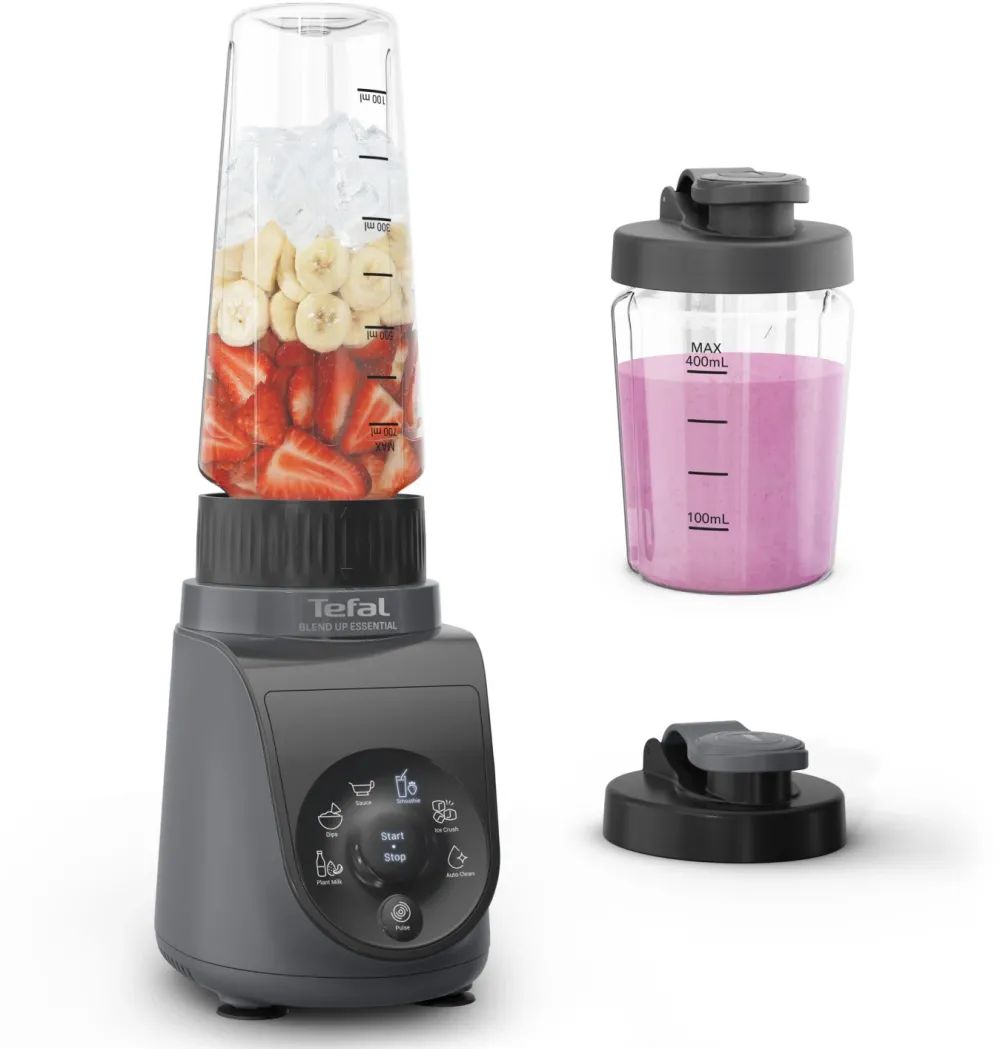 Blender Tefal Blend Up Essential BL1EHBF0, 800 W, 0.6 L, 6 programe automate, tehnologie Powelix, 4 lame inox, functie autocuratare, negru