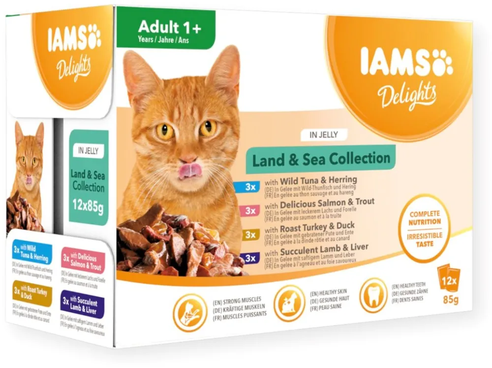 IAMS DELIGHTS Land & Sea Collection in Jelly box – wet cat food – 12x85g