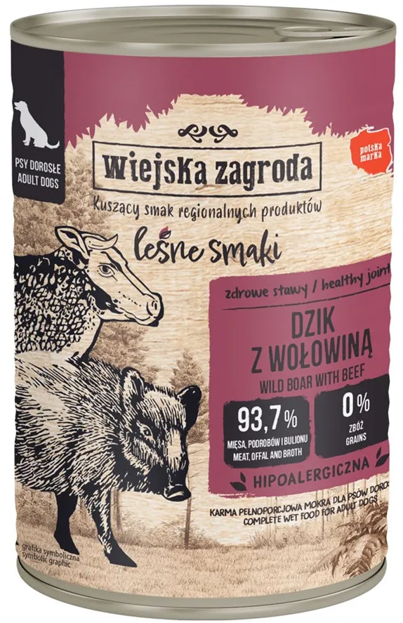 WIEJSKA ZAGRODA Forest Flavours Wild boar with beef - wet dog food - 400g