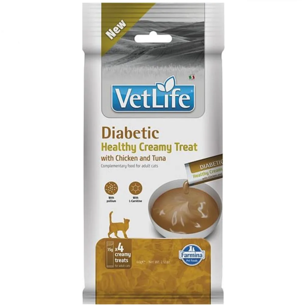FARMINA Vet Life Cat Diabetic Creamy treat with Chicken & Tuna box – cat treat – 4x15g