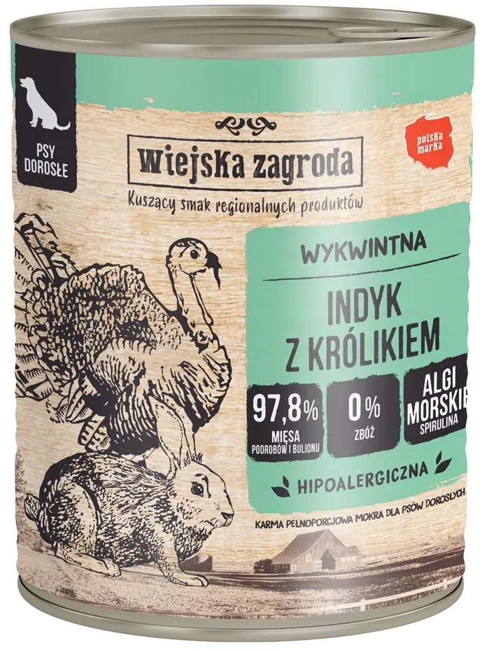 WIEJSKA ZAGRODA Turkey with rabbit - wet dog food - 800g