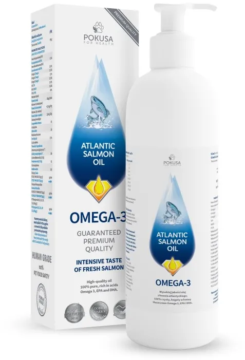 Ulei de somon de Atlantic POKUSA RawDietLine supliment pentru caini si pisici 1000 ml