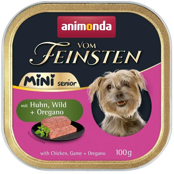 Hrana umeda pentru caini animonda Vom Feinsten Senior Mini pui cu vanat si oregano 100 g