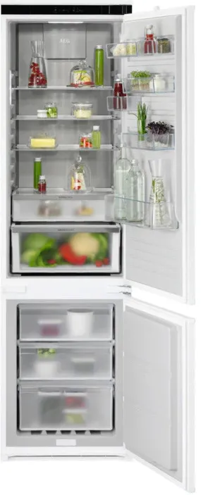 Combina frigorifica incorporabila AEG NSC8M192DS, 269 l, Seria 8000, No Frost, Multiflow, Usa reversibila, Control electronic, Semnal acustic, clasa D, H 189 cm