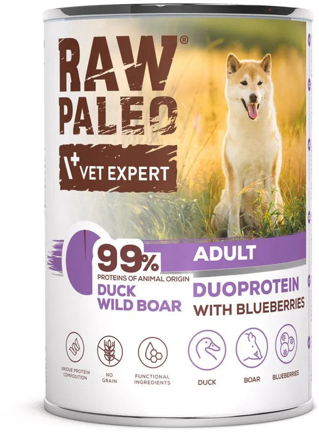 VETEXPERT Raw Paleo Duoprotein Duck & Boar Adult - wet dog food - 400g