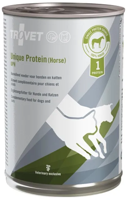 Hrana umeda veterinara TROVET Unique Protein UPH cu cal pentru caini si pisici 400 g