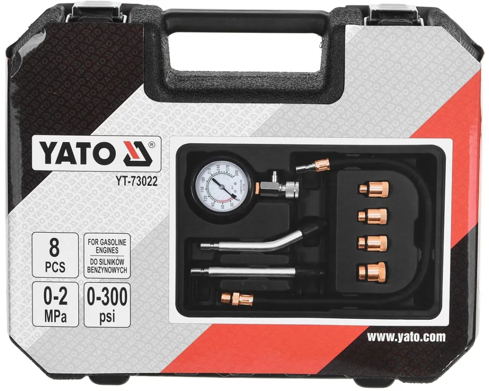 COMPRESSION PRESSURE GAUGE FOR GASOLINE ENGINES 8 PCS. YATO YT-73022