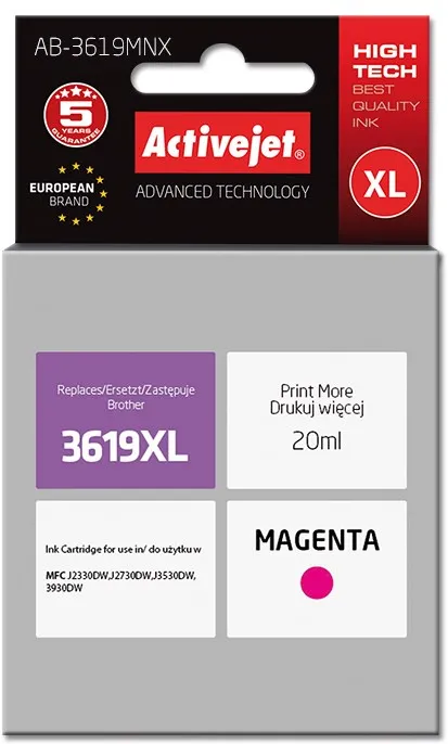 Cartus Imprimanta ACTIVEJET Compatibil AB-3619MNX for Brother printer; Brother LC3619MXL replacement; Supreme; 20 ml; magenta