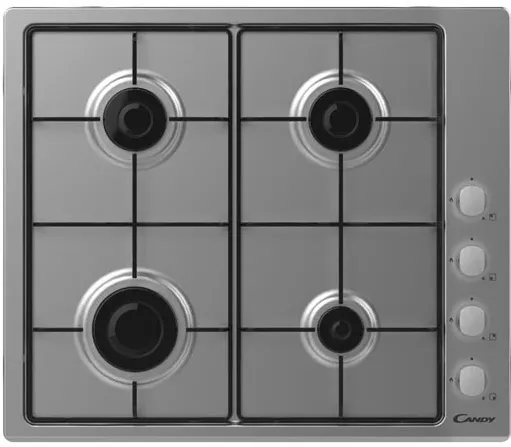 Plita incorporabila Candy CHW6LX, Gaz, 4 Arzatoare, Aprindere electrica, Siguranta arzatoare, 60 cm, Inox