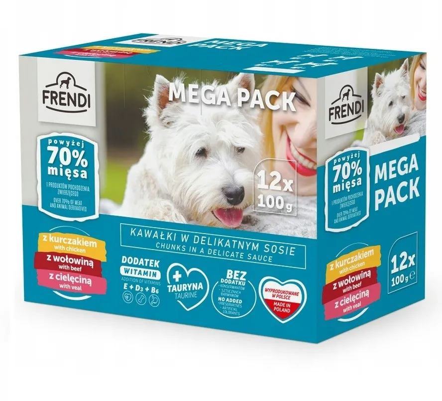 FRENDI Chicken, Beef, Veal - wet dog food - 12x100g