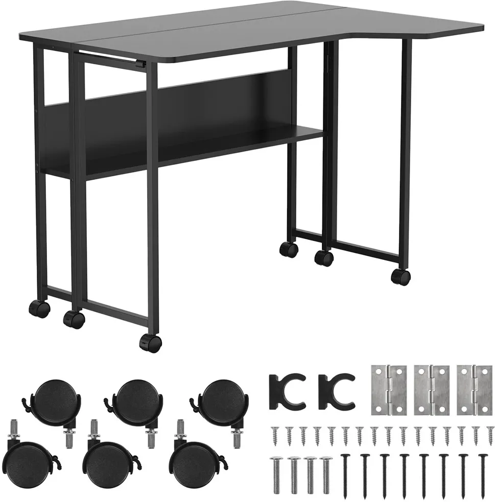 Maclean Folding Desk/Table, Black, Mobile, 100x73 cm, max. 50 kg, Angled, L-Shaped, MC-126 L/B