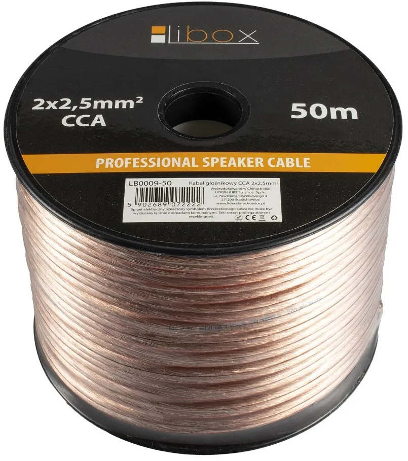 Libox Kabel głośnikowy 2x2,50mm LB0009-50 audio cable 50 m Transparent