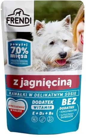 Hrana umeda pentru caini Frendi bucati in sos delicat cu miel 100 g