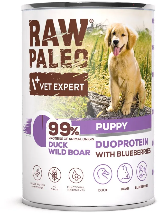 VETEXPERT Raw Paleo Duoprotein Duck & Boar Puppy - wet dog food - 400g