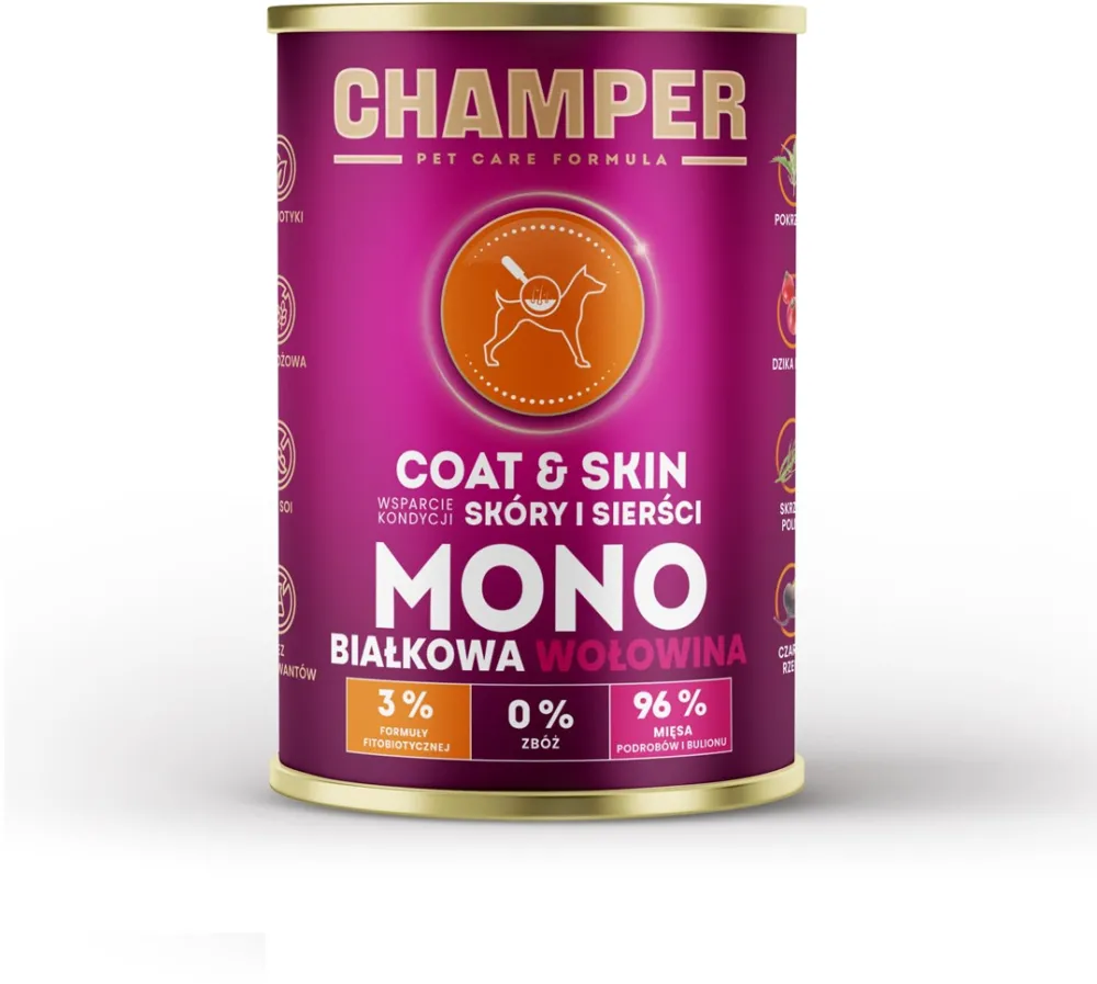 CHAMPER Coat & Skin Monoprotein Beef - wet dog food - 400g
