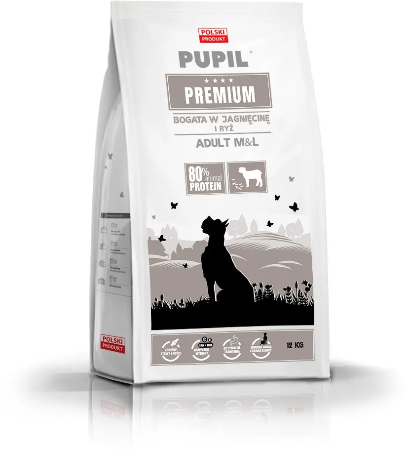 Hrana uscata pentru caini PUPIL Premium talie medie si mare cu miel si orez 12 kg