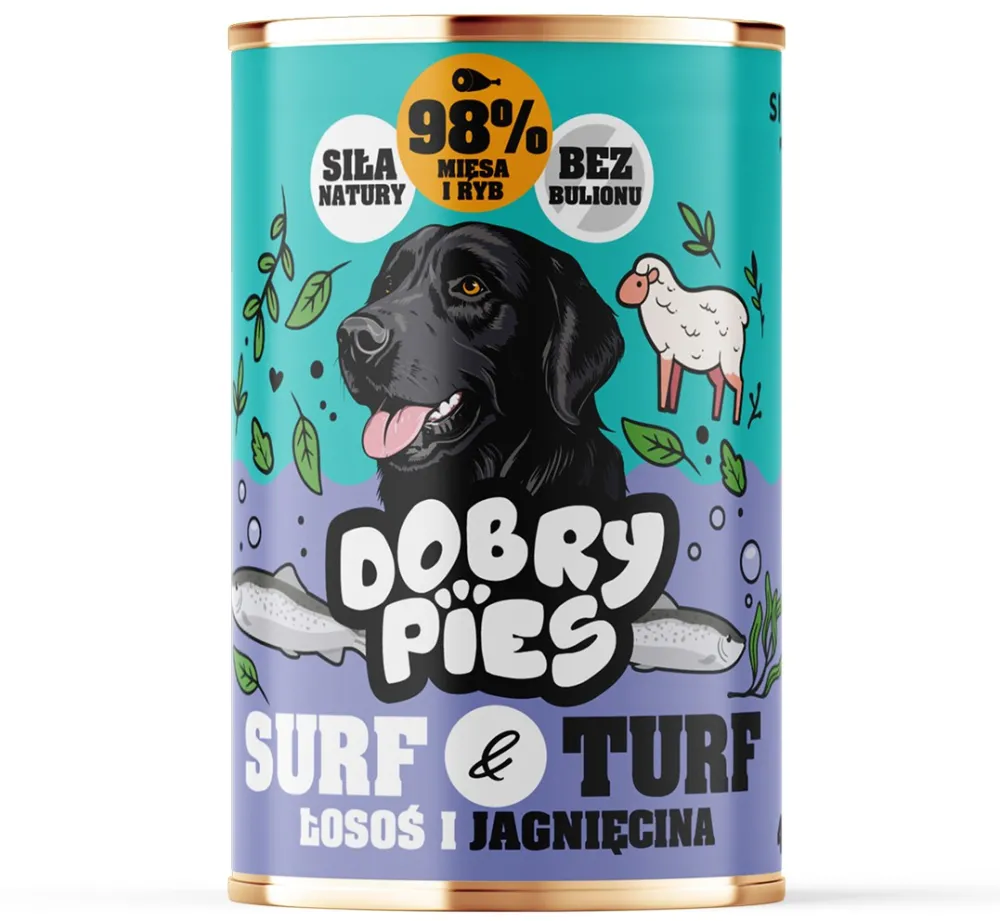 DOBRY PIES Surf & Turf Salmon and lamb - wet dog food - 400g