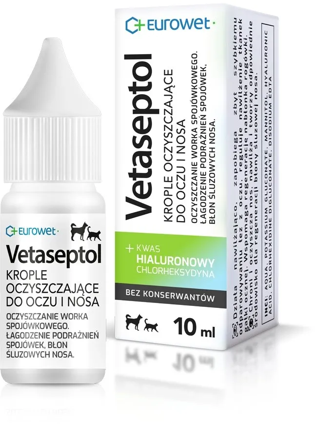 Picaturi pentru curatarea ochilor si nasului pentru caini si pisici EUROWET Vetaseptol 10 ml