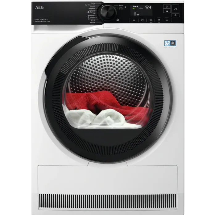 Uscator de rufe AEG TR839P4CE, Pompa de caldura, 9 kg, Clasa D, AbsoluteCare, MixDry, PreciseDry, Display LED, Iluminare tambur, Alb