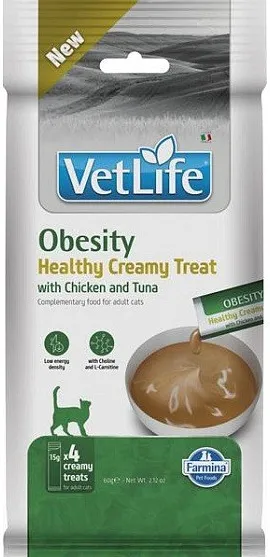 FARMINA Vet Life Cat Obesity Creamy treat with Chicken & Tuna box – cat treat – 4x15g
