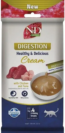FARMINA N&D Quinoa Cat Digestion Cream with Chicken & Tuna box – cat treat – 4x15g