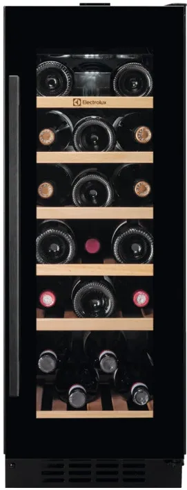Racitor de vinuri incorporabil Electrolux EWS4020B5B, capacitate 20 sticle, raft lemn, control electronic, usa reversibila, clasa energetica G, Inaltime 82 cm, Sticla neagra