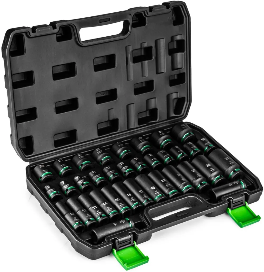 Set of long impact sockets 35 pieces 1/2" hexagonal WUBER