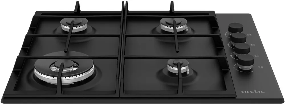 Plita pe gaz ARGW64125SB, 4 arzatoare cu eficienta ridicata, gratare fonta, arzator Wok, Safety Plus, aprindere integrata, Negru