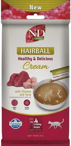 FARMINA N&D Quinoa Cat Hairball Cream with Chicken & Tuna box – cat treat – 4x15g