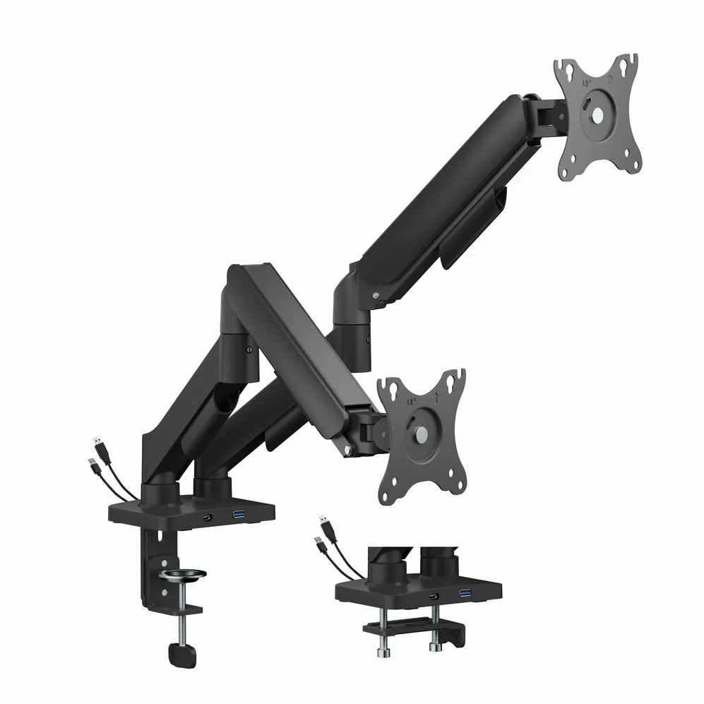 Gembird MA-DA2U-01 Adjustable desk 2-display mounting arm with USB ports, 17”-32”, black