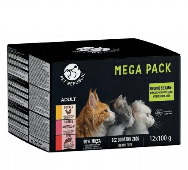 PETREPUBLIC Mega Pack Chicken, salmon, veal - wet cat food - 12x100g