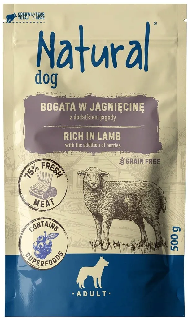NATURAL Lamb with blueberries - wet dog food - 500g