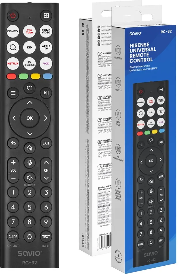 Telecomanda de schimb SAVIO RC-32 pentru televizoare Hisense Smart TV
